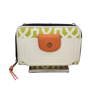 Spartina 449 Linen Leather Zip Around Wallet Lime Green Geometric Daufuskie Is.